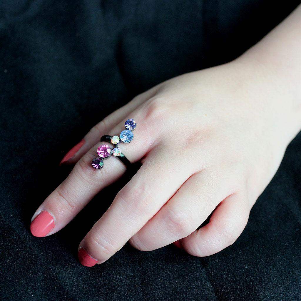Alamode IP Black (Ion Plating) Stainless Steel Ring with Top Grade Crystal in MultiColor - Alamode - Flyclothing LLC