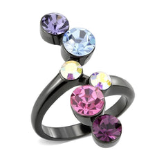 Alamode IP Black (Ion Plating) Stainless Steel Ring with Top Grade Crystal in MultiColor - Flyclothing LLC