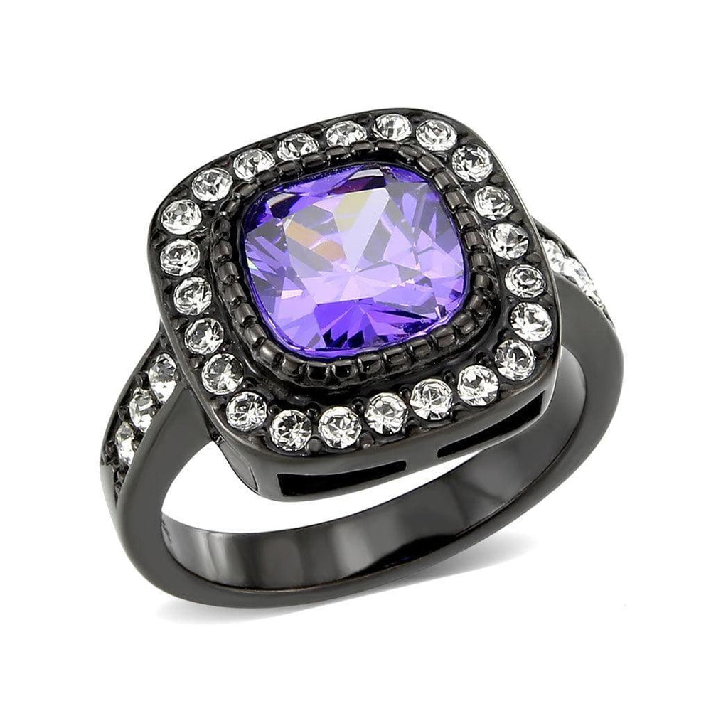Alamode IP Black (Ion Plating) Stainless Steel Ring with AAA Grade CZ in Amethyst - Alamode