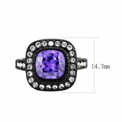 Alamode IP Black (Ion Plating) Stainless Steel Ring with AAA Grade CZ in Amethyst - Flyclothing LLC