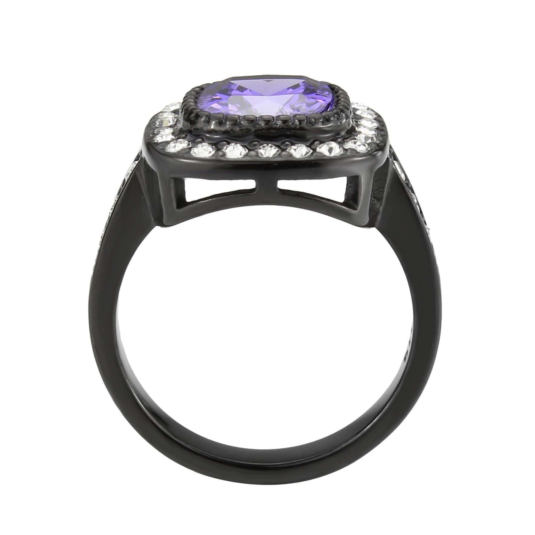 Alamode IP Black (Ion Plating) Stainless Steel Ring with AAA Grade CZ in Amethyst - Alamode