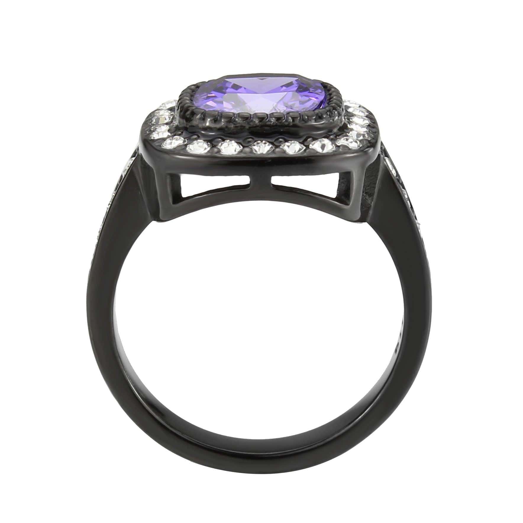 Alamode IP Black (Ion Plating) Stainless Steel Ring with AAA Grade CZ in Amethyst - Alamode - Flyclothing LLC