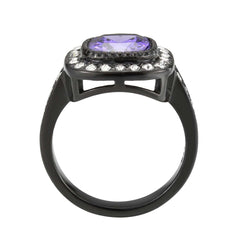 Alamode IP Black (Ion Plating) Stainless Steel Ring with AAA Grade CZ in Amethyst - Flyclothing LLC