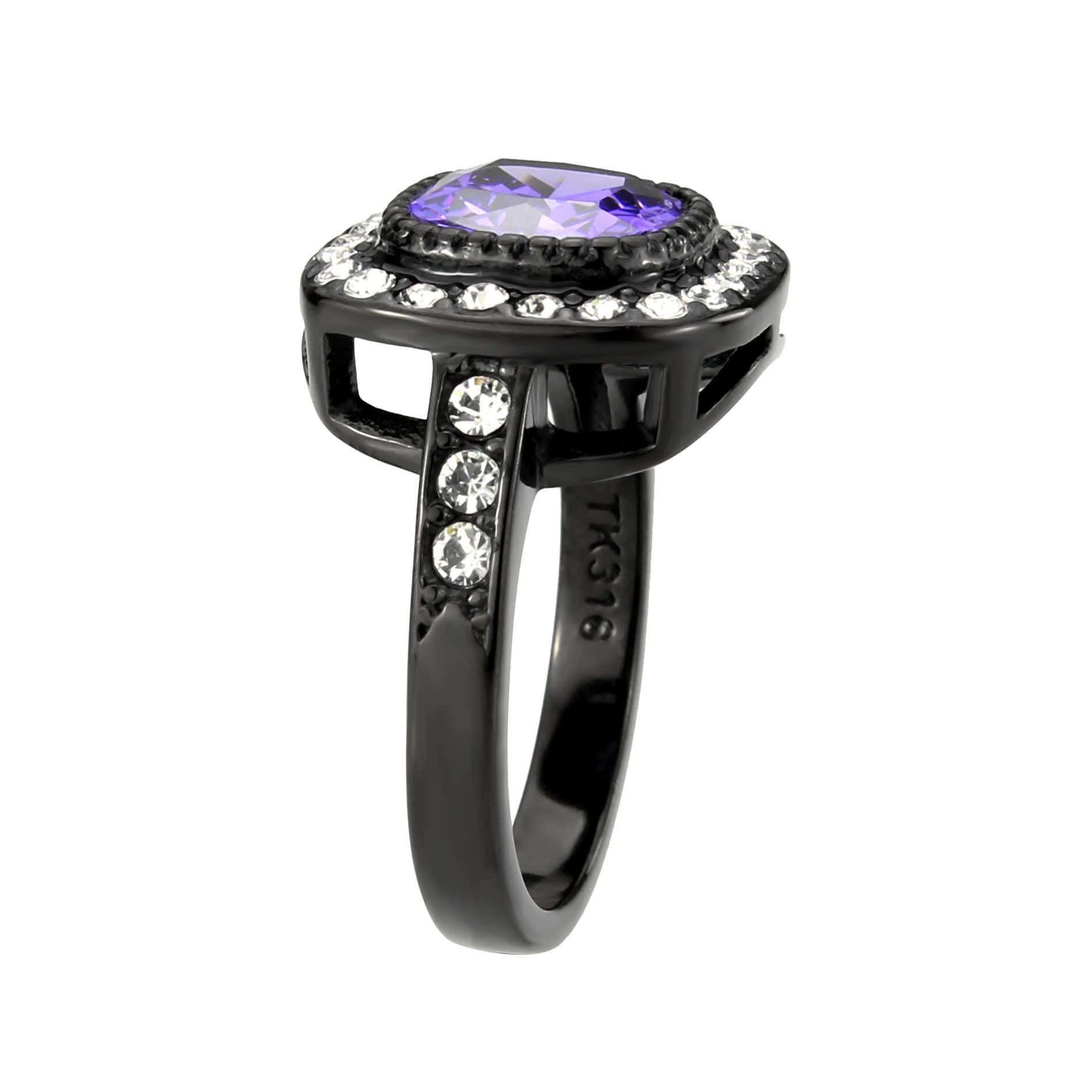 Alamode IP Black (Ion Plating) Stainless Steel Ring with AAA Grade CZ in Amethyst - Alamode