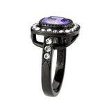 Alamode IP Black (Ion Plating) Stainless Steel Ring with AAA Grade CZ in Amethyst - Alamode