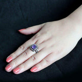 Alamode IP Black (Ion Plating) Stainless Steel Ring with AAA Grade CZ in Amethyst - Alamode - Flyclothing LLC