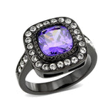 Alamode IP Black (Ion Plating) Stainless Steel Ring with AAA Grade CZ in Amethyst - Alamode