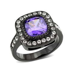 Alamode IP Black (Ion Plating) Stainless Steel Ring with AAA Grade CZ in Amethyst - Alamode