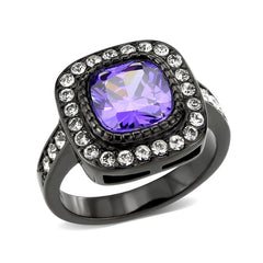 Alamode IP Black (Ion Plating) Stainless Steel Ring with AAA Grade CZ in Amethyst - Flyclothing LLC