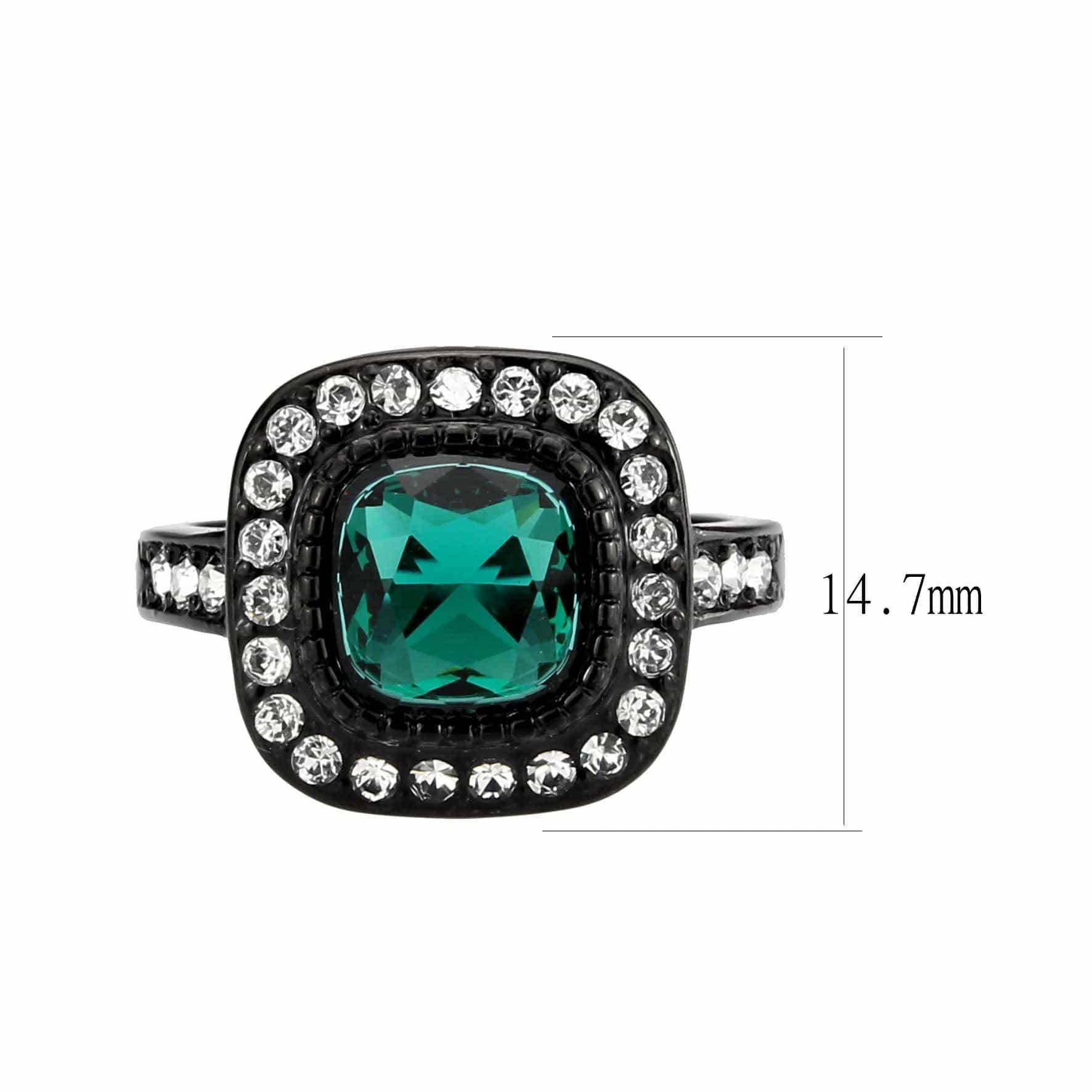 Alamode IP Black (Ion Plating) Stainless Steel Ring with Synthetic in Blue Zircon - Flyclothing LLC