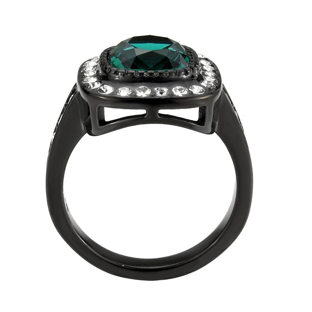 Alamode IP Black (Ion Plating) Stainless Steel Ring with Synthetic in Blue Zircon - Flyclothing LLC