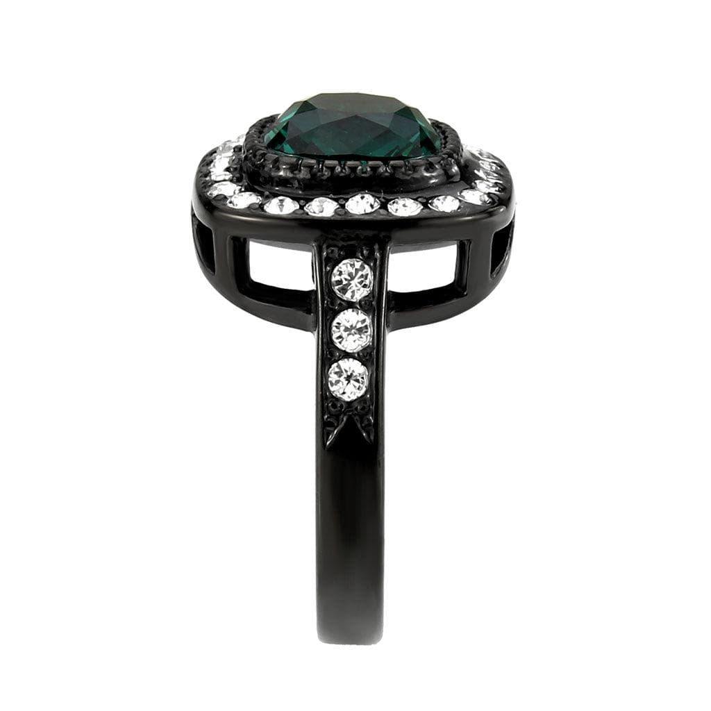 Alamode IP Black (Ion Plating) Stainless Steel Ring with Synthetic in Blue Zircon - Alamode