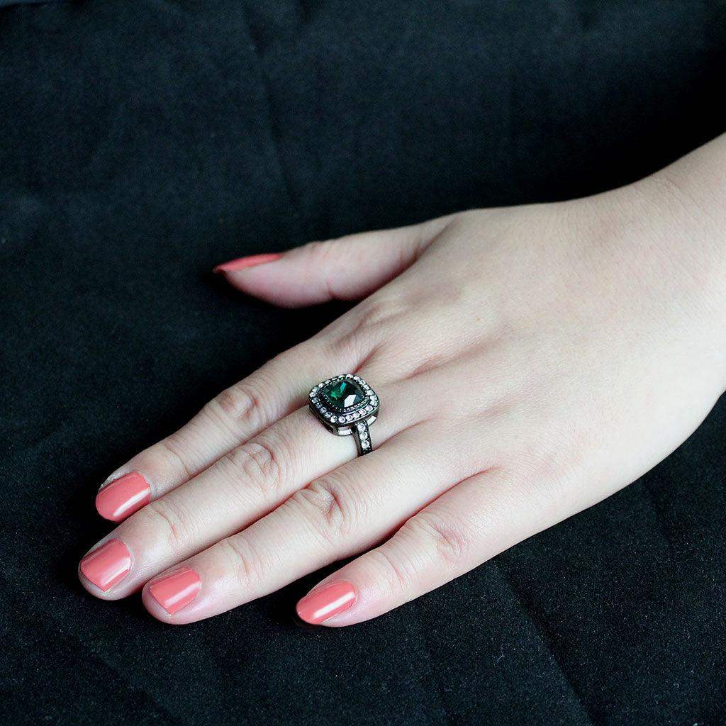 Alamode IP Black (Ion Plating) Stainless Steel Ring with Synthetic in Blue Zircon - Alamode - Flyclothing LLC