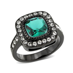 Alamode IP Black (Ion Plating) Stainless Steel Ring with Synthetic in Blue Zircon - Alamode