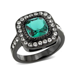 Alamode IP Black (Ion Plating) Stainless Steel Ring with Synthetic in Blue Zircon - Flyclothing LLC