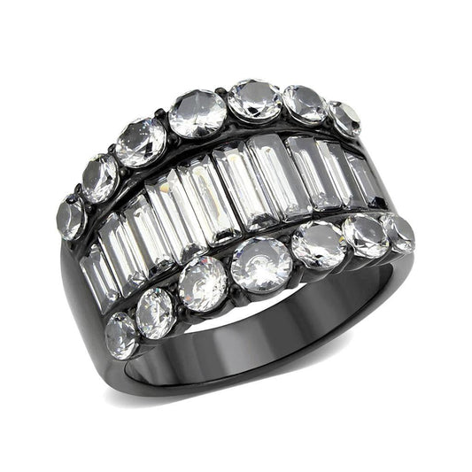 Alamode IP Black (Ion Plating) Stainless Steel Ring with AAA Grade CZ in Clear - Alamode