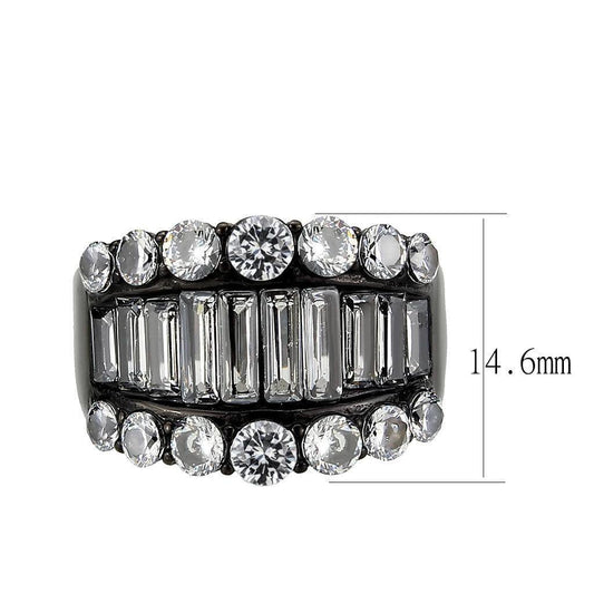 Alamode IP Black (Ion Plating) Stainless Steel Ring with AAA Grade CZ in Clear - Alamode