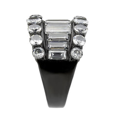 Alamode IP Black (Ion Plating) Stainless Steel Ring with AAA Grade CZ in Clear - Flyclothing LLC