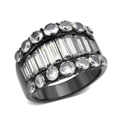 Alamode IP Black (Ion Plating) Stainless Steel Ring with AAA Grade CZ in Clear - Flyclothing LLC