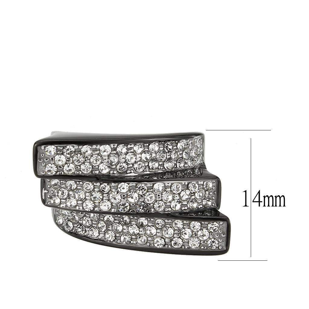 Alamode Two Tone IP Black (Ion Plating) Stainless Steel Ring with Top Grade Crystal in Clear - Alamode - Flyclothing LLC