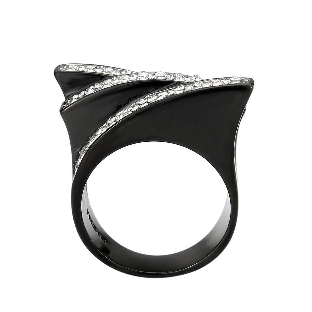 Alamode Two Tone IP Black (Ion Plating) Stainless Steel Ring with Top Grade Crystal in Clear - Alamode