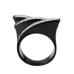 Alamode Two Tone IP Black (Ion Plating) Stainless Steel Ring with Top Grade Crystal in Clear - Alamode