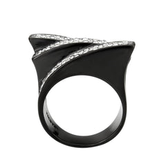 Alamode Two Tone IP Black (Ion Plating) Stainless Steel Ring with Top Grade Crystal in Clear - Flyclothing LLC