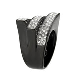 Alamode Two Tone IP Black (Ion Plating) Stainless Steel Ring with Top Grade Crystal in Clear - Alamode