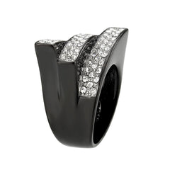 Alamode Two Tone IP Black (Ion Plating) Stainless Steel Ring with Top Grade Crystal in Clear - Flyclothing LLC