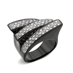 Alamode Two Tone IP Black (Ion Plating) Stainless Steel Ring with Top Grade Crystal in Clear - Flyclothing LLC