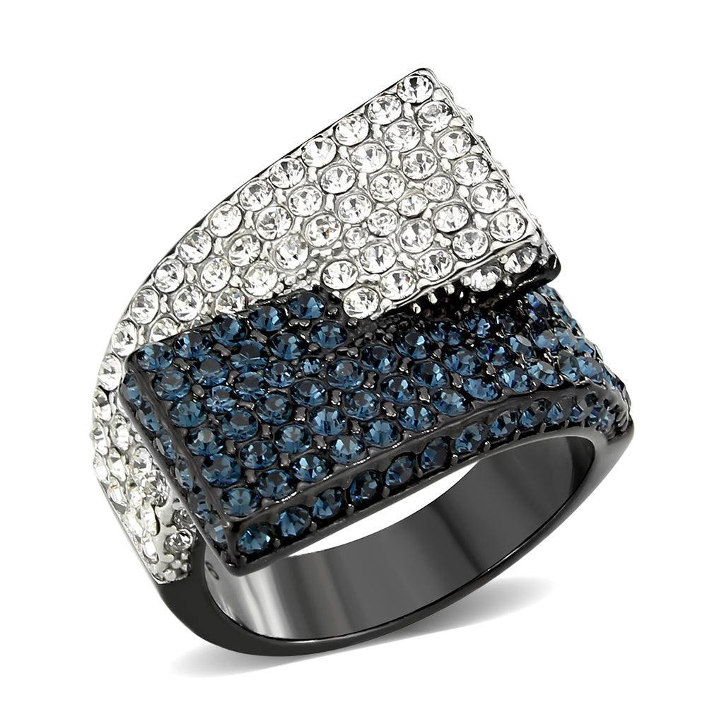 Alamode Two Tone IP Black (Ion Plating) Stainless Steel Ring with Top Grade Crystal in MultiColor - Flyclothing LLC