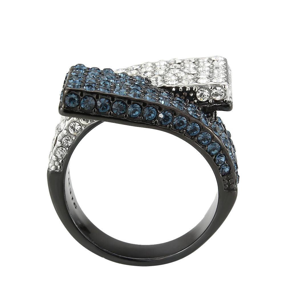 Alamode Two Tone IP Black (Ion Plating) Stainless Steel Ring with Top Grade Crystal in MultiColor - Alamode