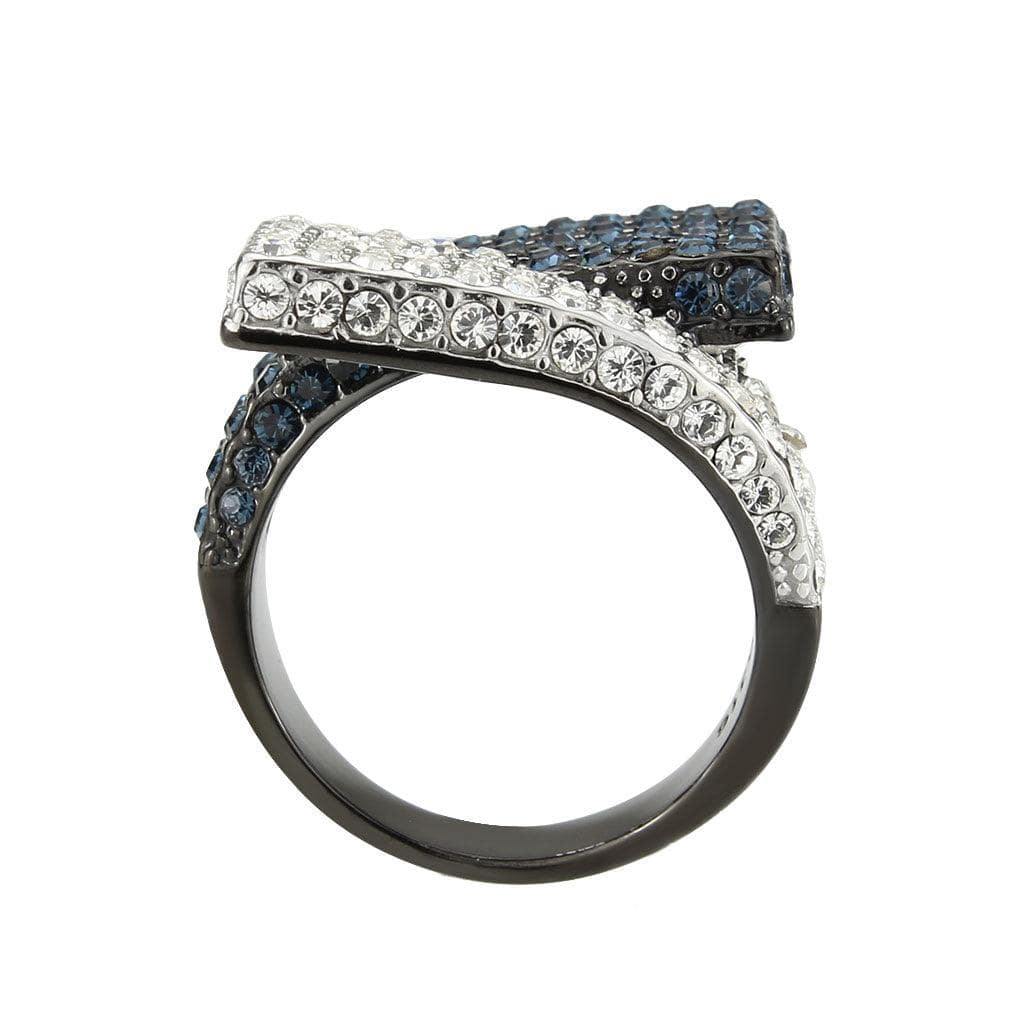 Alamode Two Tone IP Black (Ion Plating) Stainless Steel Ring with Top Grade Crystal in MultiColor - Flyclothing LLC