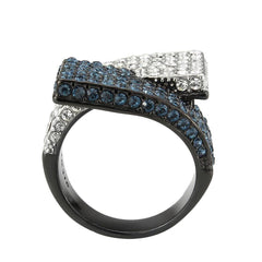 Alamode Two Tone IP Black (Ion Plating) Stainless Steel Ring with Top Grade Crystal in MultiColor - Alamode