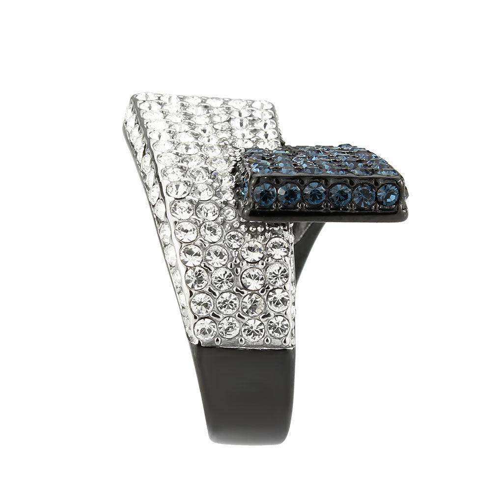Alamode Two Tone IP Black (Ion Plating) Stainless Steel Ring with Top Grade Crystal in MultiColor - Alamode - Flyclothing LLC
