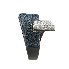 Alamode Two Tone IP Black (Ion Plating) Stainless Steel Ring with Top Grade Crystal in MultiColor - Flyclothing LLC