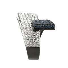 Alamode Two Tone IP Black (Ion Plating) Stainless Steel Ring with Top Grade Crystal in MultiColor - Alamode