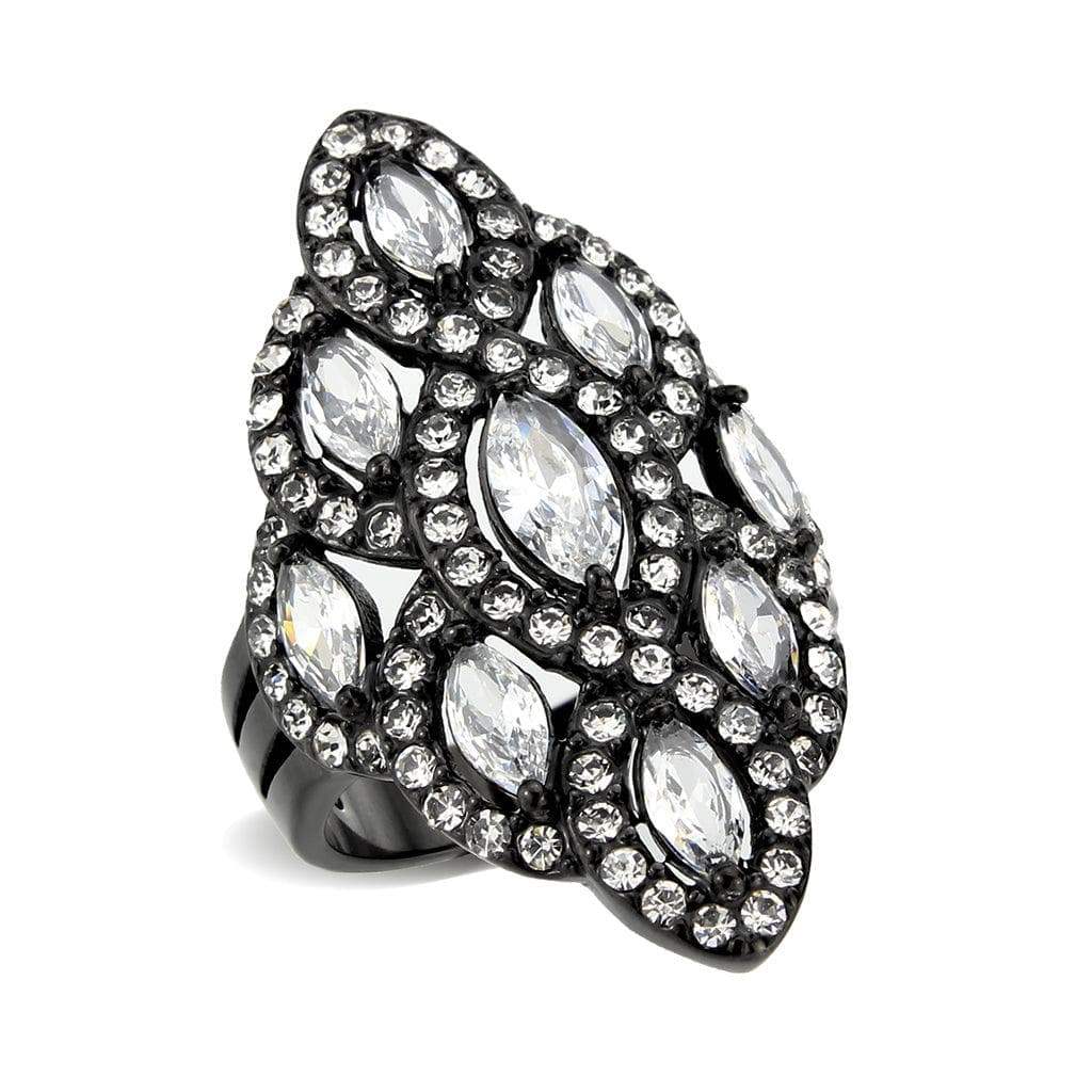 Alamode IP Black (Ion Plating) Stainless Steel Ring with AAA Grade CZ in Clear - Alamode - Flyclothing LLC