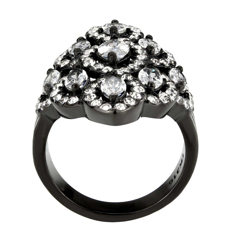 Alamode IP Black (Ion Plating) Stainless Steel Ring with AAA Grade CZ in Clear - Alamode - Flyclothing LLC