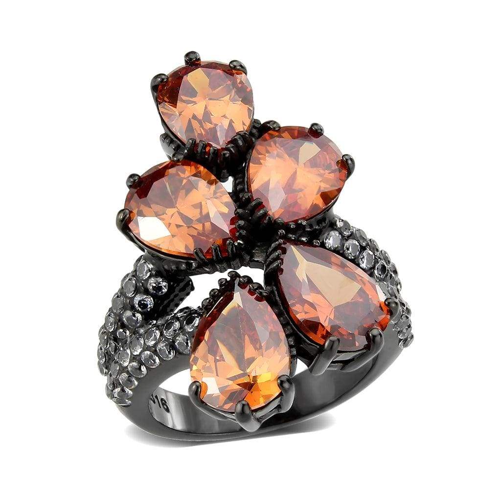 Alamode IP Black (Ion Plating) Stainless Steel Ring with AAA Grade CZ in Champagne - Alamode - Flyclothing LLC