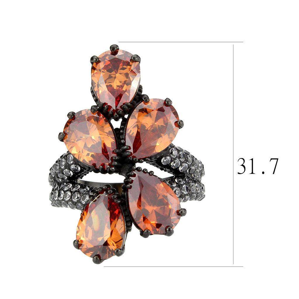 Alamode IP Black (Ion Plating) Stainless Steel Ring with AAA Grade CZ in Champagne - Alamode - Flyclothing LLC