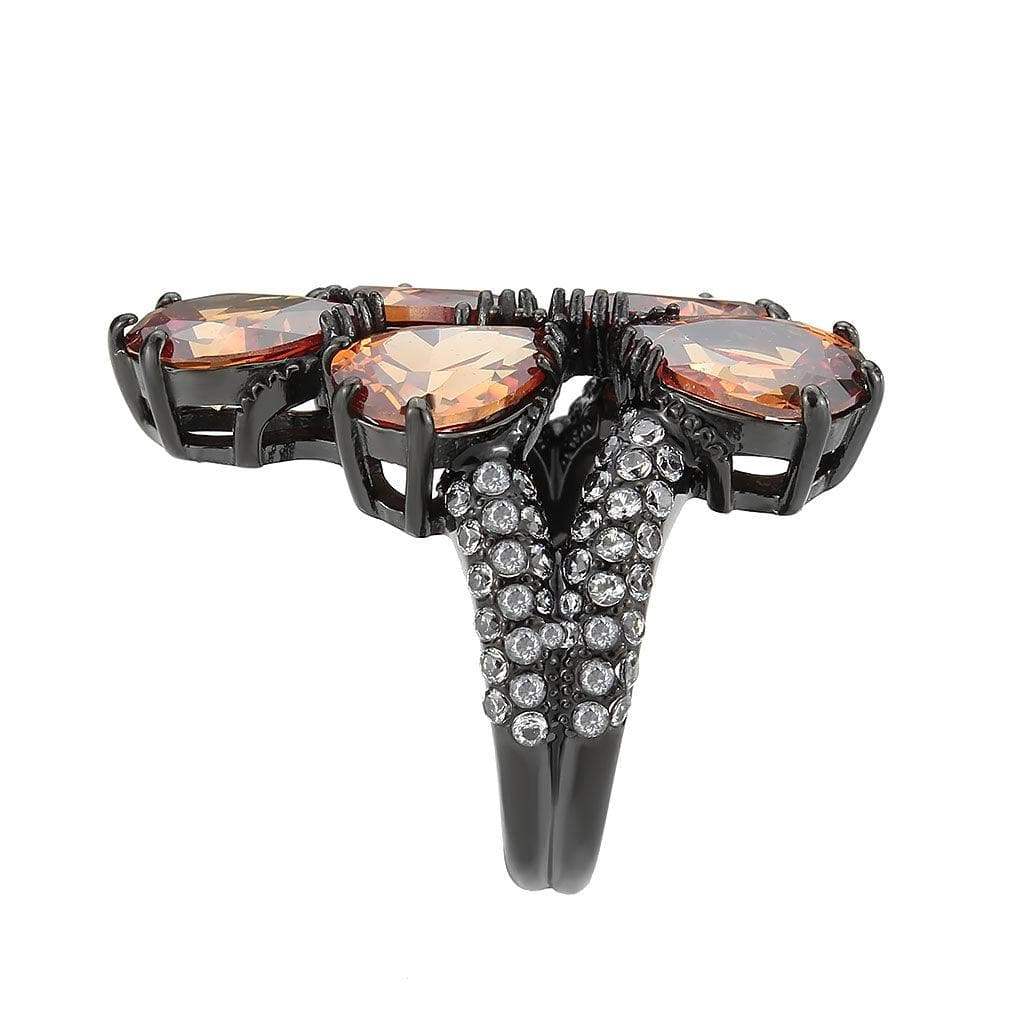 Alamode IP Black (Ion Plating) Stainless Steel Ring with AAA Grade CZ in Champagne - Alamode - Flyclothing LLC