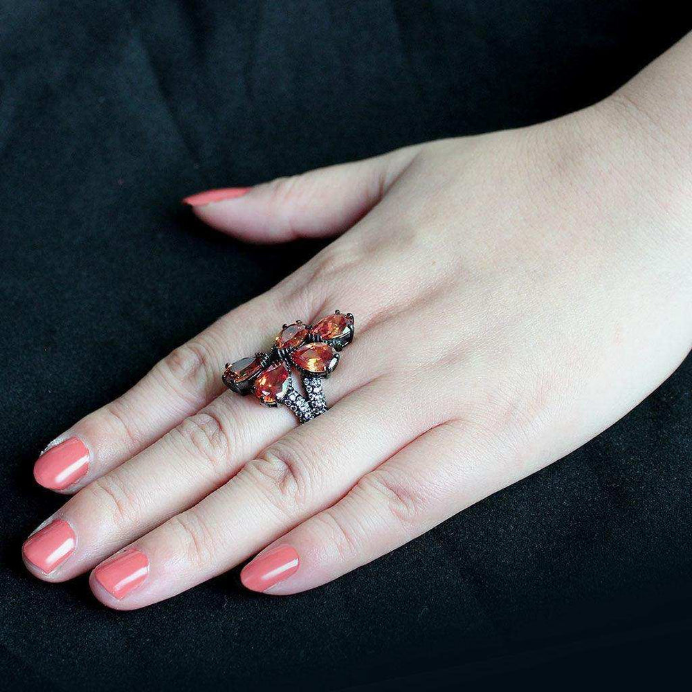 Alamode IP Black (Ion Plating) Stainless Steel Ring with AAA Grade CZ in Champagne - Alamode - Flyclothing LLC