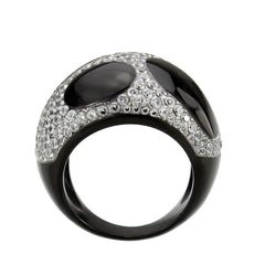 Alamode Two Tone IP Black (Ion Plating) Stainless Steel Ring with AAA Grade CZ in Clear - Alamode