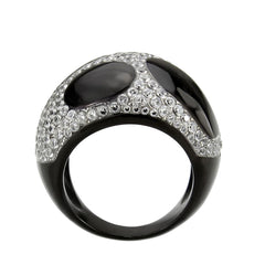 Alamode Two Tone IP Black (Ion Plating) Stainless Steel Ring with AAA Grade CZ in Clear - Flyclothing LLC