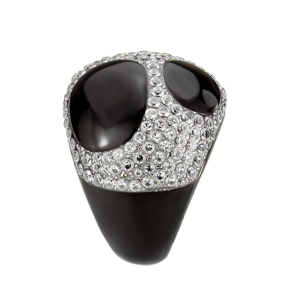 Alamode Two Tone IP Black (Ion Plating) Stainless Steel Ring with AAA Grade CZ in Clear - Alamode - Flyclothing LLC