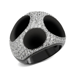 Alamode Two Tone IP Black (Ion Plating) Stainless Steel Ring with AAA Grade CZ in Clear - Flyclothing LLC