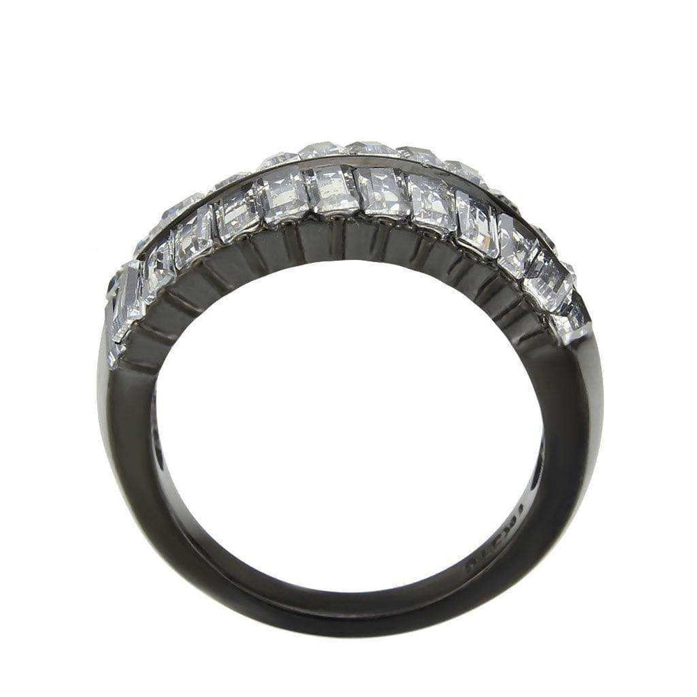 Alamode IP Black (Ion Plating) Stainless Steel Ring with AAA Grade CZ in Clear - Alamode - Flyclothing LLC