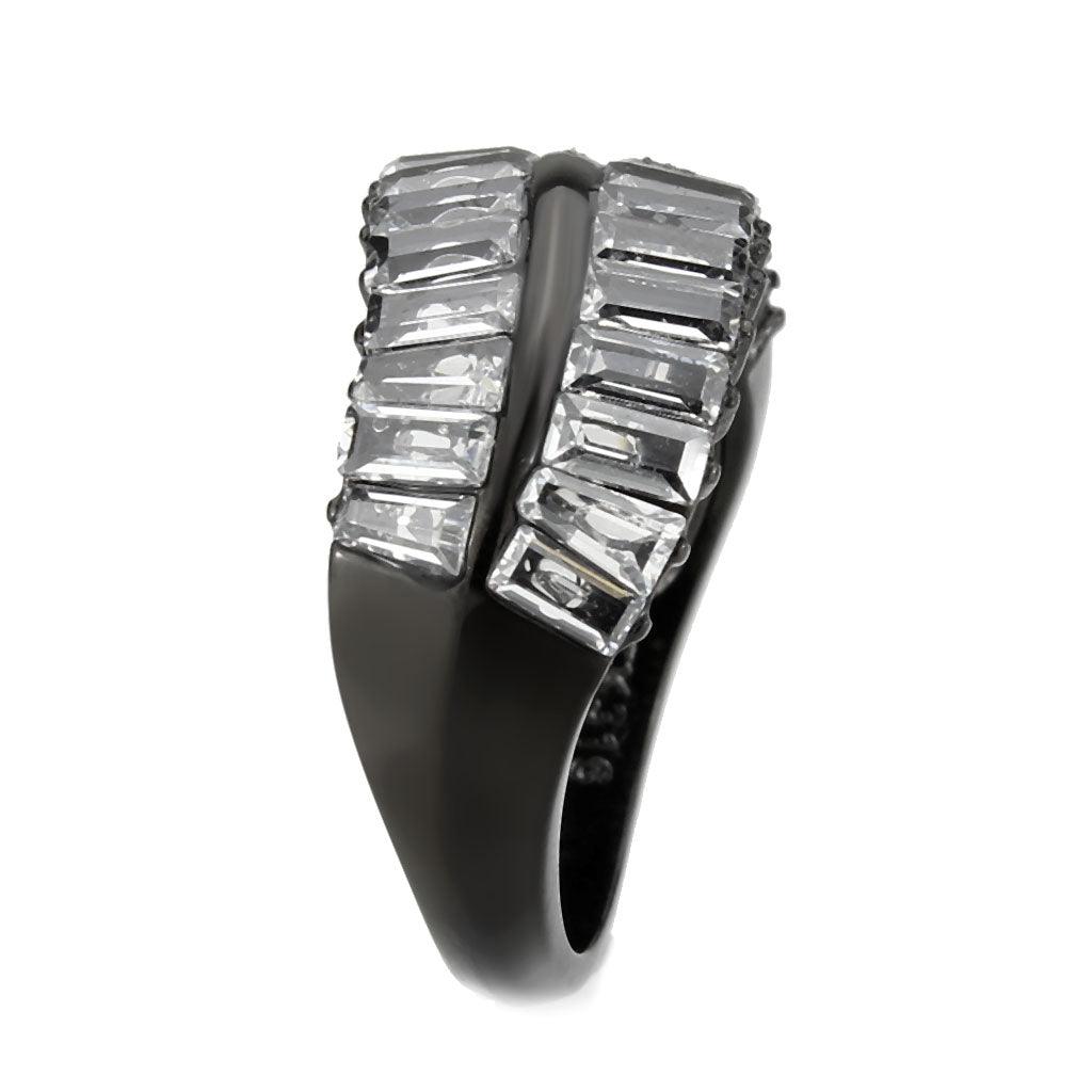 Alamode IP Black (Ion Plating) Stainless Steel Ring with AAA Grade CZ in Clear - Flyclothing LLC