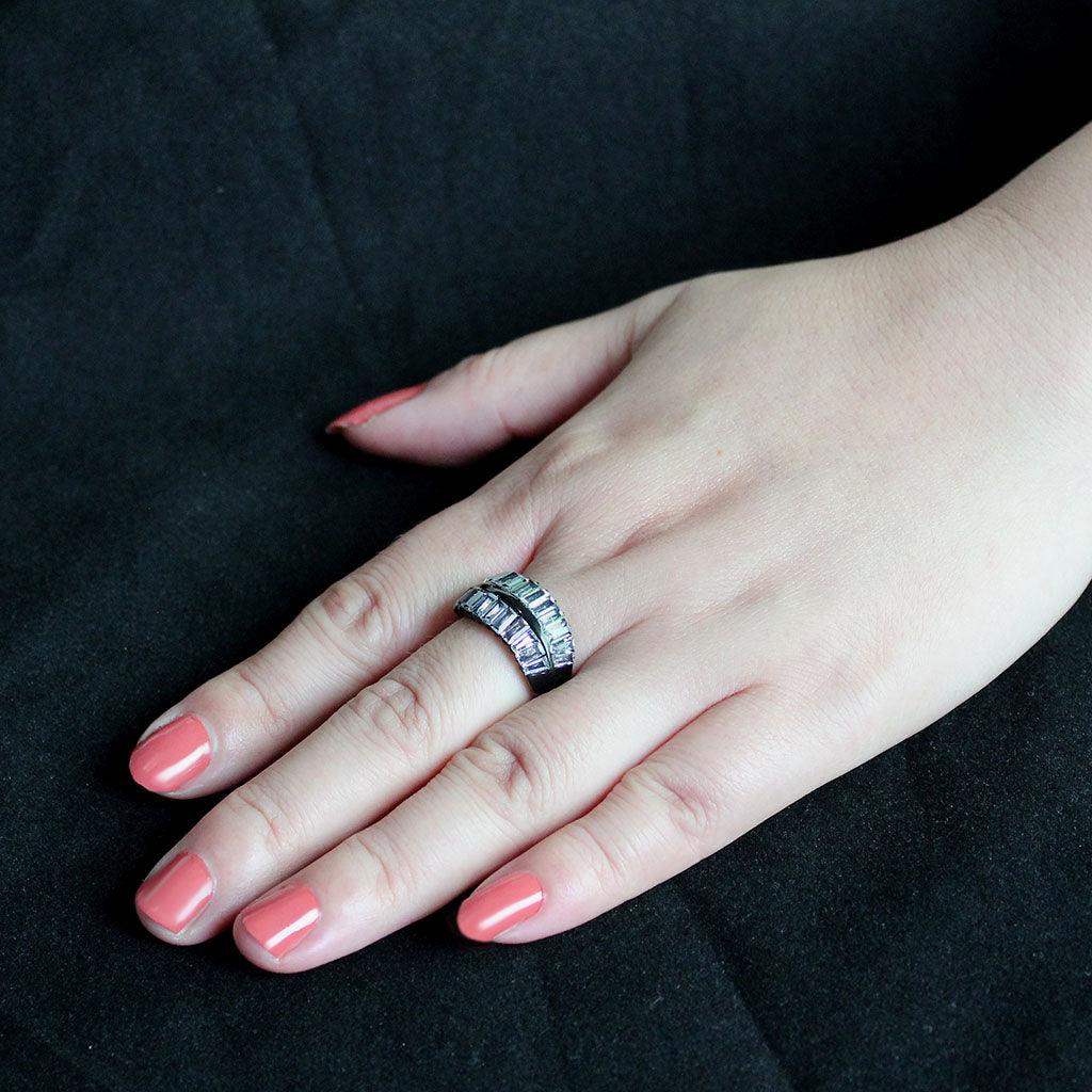Alamode IP Black (Ion Plating) Stainless Steel Ring with AAA Grade CZ in Clear - Alamode - Flyclothing LLC